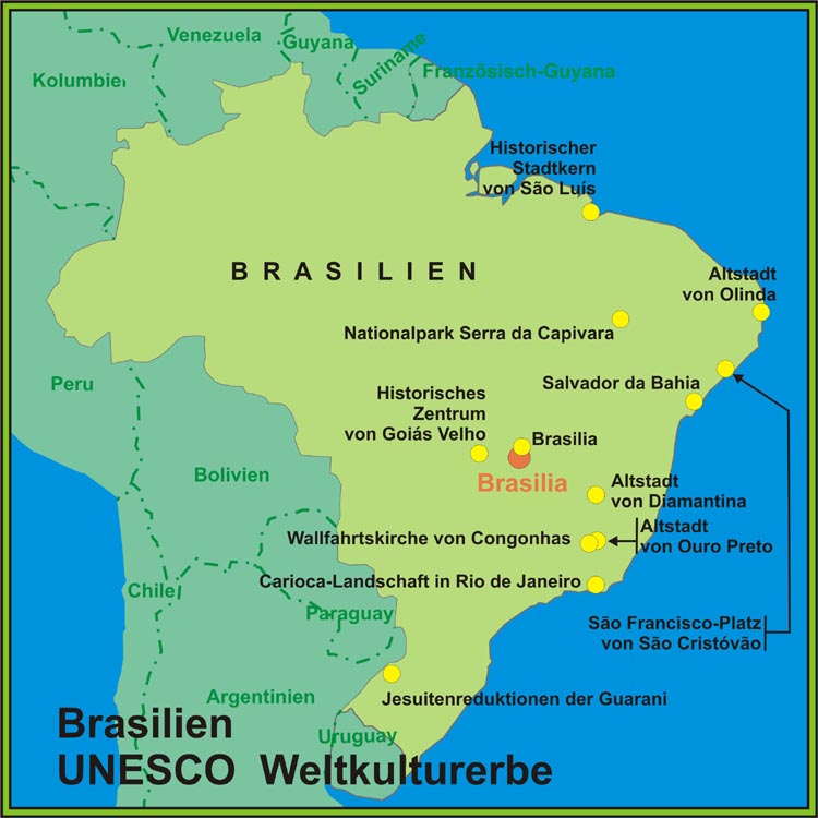 Karte des UNESCO-Weltkulturerbe in Brasilien